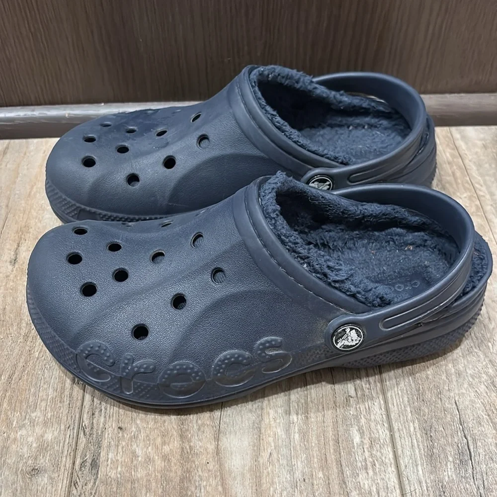 Crocs Baya Lined‎ Navy Blue Comfort Clogs Shoes Size 3 Youth